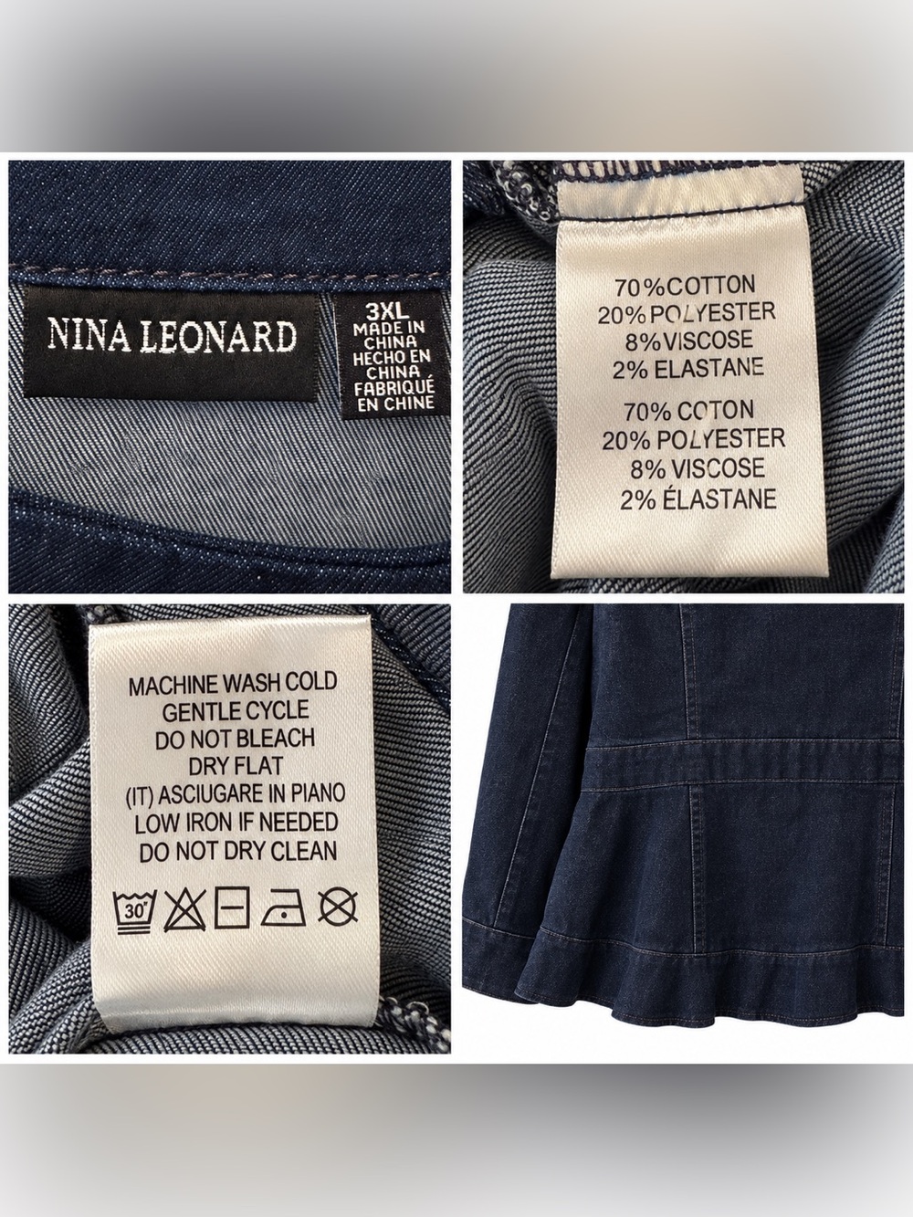 Nina Leonard 3XL Dark Indigo Stretch Denim Jacket with Ruffle Hem - Picture 2 of 3